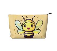 Bolsa de cosméticos de pana de gran capacidad con patrón de abeja amarilla, bolsa de almacenamiento impermeable de moda para artículos de tocador, Black, Talla única
