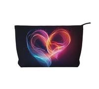 Bolsa de cosméticos de pana de gran capacidad con patrón de amor, bolsa de almacenamiento impermeable de moda para artículos de tocador, Black, Talla única