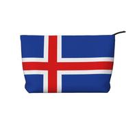 Bolsa de cosméticos de pana de gran capacidad con patrón de bandera de Islandia, bolsa de almacenamiento impermeable de moda para artículos de tocador, Black, Talla única