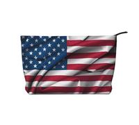 Bolsa de cosméticos de pana de gran capacidad con patrón de bandera estadounidense, bolsa de almacenamiento impermeable de moda para artículos de tocador, Black, Talla única
