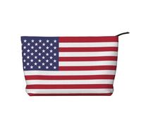 Bolsa de cosméticos de pana de gran capacidad con patrón de bandera estadounidense, bolsa de almacenamiento impermeable de moda para artículos de tocador, Black, Talla única