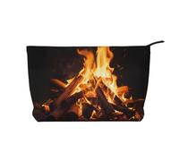 Bolsa de cosméticos de pana de gran capacidad con patrón de fuego abierto, bolsa de almacenamiento impermeable de moda para artículos de tocador, Black, Talla única