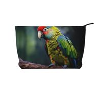 Bolsa de cosméticos de pana de gran capacidad con patrón de loro, bolsa de almacenamiento impermeable de moda para artículos de tocador, Black, Talla única