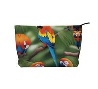 Bolsa de cosméticos de pana de gran capacidad con patrón de loros naranjas, bolsa de almacenamiento impermeable de moda para artículos de tocador, Black, Talla única