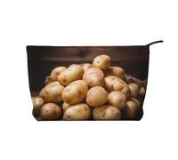 Bolsa de cosméticos de pana de gran capacidad con patrón de patatas, bolsa de almacenamiento impermeable de moda para artículos de tocador, Black, Talla única