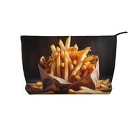 Bolsa de cosméticos de pana de gran capacidad con patrón de patatas fritas francesas, bolsa de almacenamiento impermeable de moda para artículos de tocador, Black, Talla única