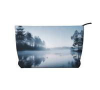 Bolsa de cosméticos de pana de gran capacidad con patrón de selva tropical, bolsa de almacenamiento impermeable de moda para artículos de tocador, Black, Talla única