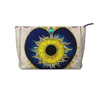 Bolsa de cosméticos de pana de gran capacidad, diseño de corazón y sol, bolsa de almacenamiento de artículos de tocador impermeable a la moda, Black, Talla única