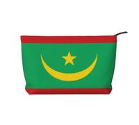 Bolsa de cosméticos de pana para mujer, diseño de bandera de Mauritania, cartera portátil con cremallera, adecuada para viajes y almacenamiento diario de cosméticos, color negro, talla única