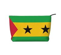 Bolsa de cosméticos de pana para mujer, diseño de bandera de Santo Tomé y Príncipe, cartera portátil con cremallera, adecuada para viajes y almacenamiento diario de cosméticos, color negro, talla