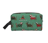 Bolsa de cosméticos de perro salchicha de Navidad, bolsa de maquillaje, bolsa de aseo de viaje, organizador de brochas de maquillaje, bolsa de almacenamiento para mujeres y hombres, color, 5.0cm*10.5cm*20.5cm, Estuche para lápices
