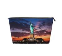Bolsa de cosméticos de piel con diseño de Estatua de la Libertad para mujer, portátil, de gran capacidad, con cremallera, bolsa de almacenamiento, Gold, Talla única