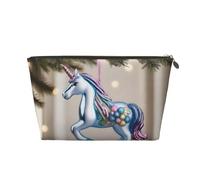 Bolsa de cosméticos de piel con diseño de unicornio para mujer, portátil, de gran capacidad, con cremallera, bolsa de almacenamiento, color dorado, talla única, Gold, Talla única