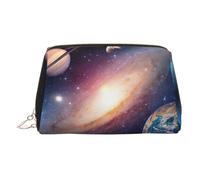 Bolsa de cosméticos de piel con estampado de galaxia del universo y espacio exterior, bolsa de maquillaje de cuero para bolso con cierre de cremallera superior, elegante bolsa de aseo, Gold, Talla