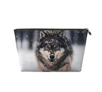 Bolsa de cosméticos de piel con estampado de lobos para mujer, portátil, gran capacidad, con cremallera, bolsa de almacenamiento, Gold, Talla única