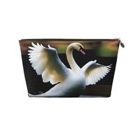 Bolsa de cosméticos de piel con patrón de baile de cisne para mujer, bolsa de almacenamiento portátil, de gran capacidad, con cremallera, color dorado, talla única, Gold, Talla única