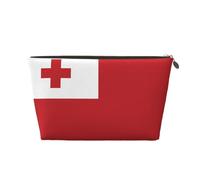 Bolsa de cosméticos de piel con patrón de bandera de Tonga para mujer, portátil, gran capacidad, con cremallera, bolsa de almacenamiento, color dorado, talla única, Gold, Talla única