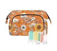 Bolsa de cosméticos de pintura al óleo con girasoles retro amarillos, bolsa de cosméticos ligera y grande, bolsa de maquillaje para maquillaje de viaje