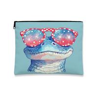 Bolsa de cosméticos de reptil, bolsa de viaje contemporánea de cocodrilo para mujer, funda de lona portátil con cremallera, organizador de fuegos artificiales de verano al aire libre, Azul, 7x9 Inch