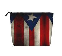 Bolsa de cosméticos de una sola capa con diseño de bandera de Puerto Rico, material de lino sintético, monedero de gran capacidad, esencial para viajes y viajes de negocios