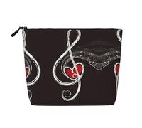 Bolsa de cosméticos de una sola capa con diseño de símbolos musicales, bolsa de aseo de viaje, adecuada para viajes de negocios y uso diario., Símbolos musicales de amor, Talla única