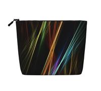 Bolsa de cosméticos de una sola capa con estampado artístico de líneas coloridas, material de lino sintético, monedero de gran capacidad, esencial para viajes y viajes de negocios