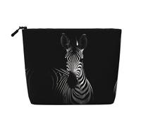 Bolsa de cosméticos de una sola capa con estampado de cebra, material de lino sintético, monedero de gran capacidad, esencial para viajes y viajes de negocios