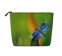 Bolsa de cosméticos de una sola capa con estampado de libélula, material de lino sintético, monedero de gran capacidad, esencial para viajes y viajes de negocios