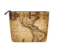 Bolsa de cosméticos de una sola capa con estampado de lobos aullando en la aurora boreal, bolsa de aseo de viaje, adecuada para viajes de negocios y uso diario., Mapa del mundo simple, Talla única