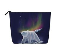 Bolsa de cosméticos de una sola capa con estampado de oso polar de Northern Lights, bolsa de aseo de viaje, adecuada para viajes de negocios y uso diario., Oso polar de la aurora boreal, Talla única