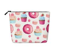 Bolsa de cosméticos de una sola capa con estampado de palomitas de maíz y equipo de película, bolsa de aseo de viaje, adecuada para viajes de negocios y uso diario., Rosa, dona y magdalena, Talla