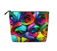 Bolsa de cosméticos de una sola capa con estampado de perro feliz, bolsa de aseo de viaje, adecuada para viajes de negocios y uso diario., Rosa arcoíris, Talla única
