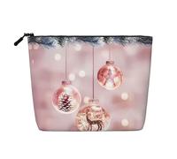 Bolsa de cosméticos de una sola capa con estampado de perro feliz, bolsa de aseo de viaje, adecuada para viajes de negocios y uso diario., Bola de Navidad rosa, Talla única
