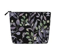 Bolsa de cosméticos de una sola capa con estampado de perro feliz, bolsa de aseo de viaje, adecuada para viajes de negocios y uso diario., Hojas moradas y verdes salvia, Talla única