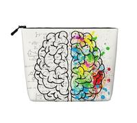 Bolsa de cosméticos de una sola capa con imagen de cerebro geométrica impresa de una sola capa, material de lino sintético, monedero de gran capacidad, ideal para viajes y viajes de negocios