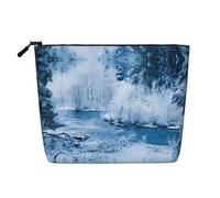 Bolsa de cosméticos de una sola capa con patrón de banderas a cuadros de fórmula negra y blanca, bolsa de aseo de viaje, adecuada para viajes de negocios y uso diario., Hermoso paisaje nevado, Talla