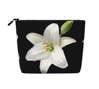 Bolsa de cosméticos de una sola capa con patrón de banderas a cuadros de fórmula negra y blanca, bolsa de aseo de viaje, adecuada para viajes de negocios y uso diario., Hermoso lirio, Talla única