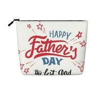 Bolsa de cosméticos de una sola capa impresa con texto "Happy Father's Day Dad", material de lino sintético, monedero de gran capacidad, para viajes de negocios y viajes de negocios, esencial