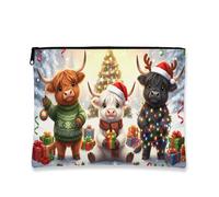 Bolsa de cosméticos de vaca de las tierras altas de Navidad, bolsa de maquillaje para mujer, organizador portátil de lona con cremallera, bolsa de aseo festivo de invierno, Varios colores, 7x9 Inch