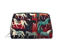 Bolsa de cosméticos de varios tipos de caballos, bolsa de maquillaje portátil de viaje, piel de PVC, con compartimentos, Silver, Talla única