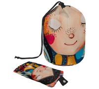 Bolsa de cosméticos de viaje abstracta para mujer, bolsa de maquillaje plegable con cordón, bolsa de aseo portátil, Art Abstract Cute Girl, 9.9x6.9in/25.2x17.6cm;6x3.5in/15.2x8.8cm, Diseño elegante