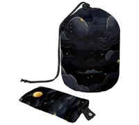 Bolsa de cosméticos de viaje con diseño de cielo oscuro con eclipse solar, bolsa de maquillaje para mujer, bolsa de cosméticos de viaje plegable con cordón, bolsa de aseo portátil, Cielo espacial