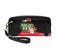 Bolsa de cosméticos de viaje con dos bolsillos para mujer, diseño de Papá Noel en un coche, organizador de accesorios esenciales de belleza diaria, Black, Talla única, Neceser de maquillaje