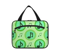 Bolsa de cosméticos de viaje con gancho para colgar notas negras y verdes, bonita bolsa de maquillaje acolchada para mujer, viajes, cruceros, bolso de maquillaje para mujer, talla L