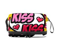 Bolsa de cosméticos de viaje de gran capacidad, bolsa de maquillaje, bolsa de maquillaje impermeable, arte beso, Varios colores, 27x15x14 cm/10.6x5.9x5.5 in