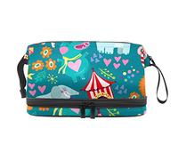 Bolsa de cosméticos de viaje de gran capacidad, bolsa de maquillaje, bolsa de maquillaje impermeable, animales de circo, Varios colores, 27x15x14 cm/10.6x5.9x5.5 in