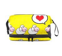 Bolsa de cosméticos de viaje de gran capacidad, bolsa de maquillaje, bolsa de maquillaje impermeable, bonita historia de amor de oveja animal, Varios colores, 27x15x14 cm/10.6x5.9x5.5 in