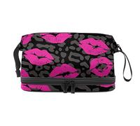 Bolsa de cosméticos de viaje de gran capacidad, bolsa de maquillaje, bolsa de maquillaje impermeable, beso de labios, Varios colores, 27x15x14 cm/10.6x5.9x5.5 in