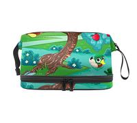Bolsa de cosméticos de viaje de gran capacidad, bolsa de maquillaje, bolsa de maquillaje impermeable, bonita rana, libélula, pato, peces, manzanas, árbol, río, Varios colores, 27x15x14 cm/10.6x5.9x5.5 in
