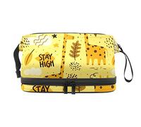 Bolsa de cosméticos de viaje de gran capacidad, bolsa de maquillaje, bolsa de maquillaje impermeable, caricaturas, jirafa, sí, corazón, amarillo, Varios colores, 27x15x14 cm/10.6x5.9x5.5 in